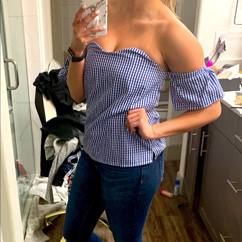 Gingham blue off the shoulder top